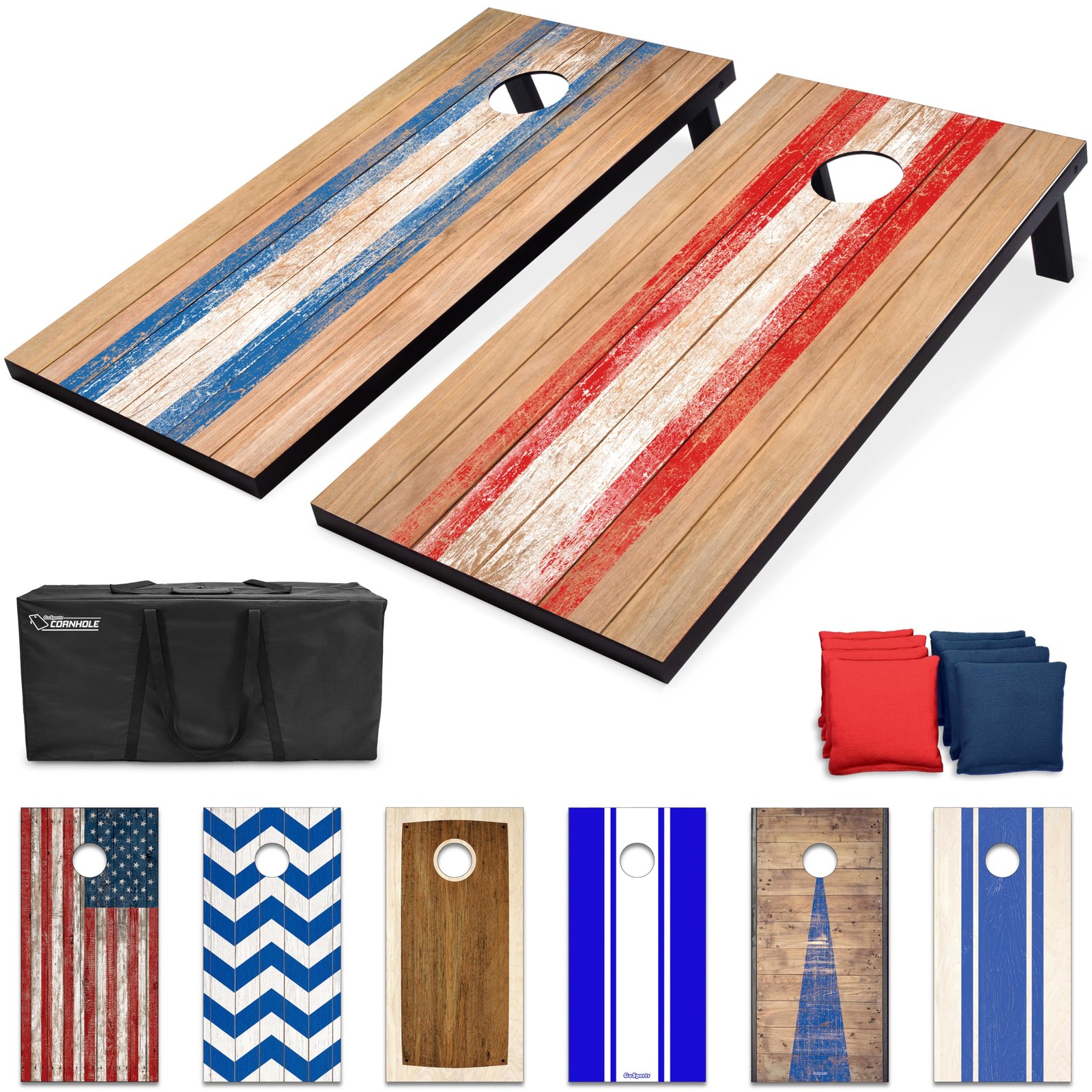 Cornhole Game Set 4 x 2 ft Barnwood Design with Boards Bags and Carry Case Bean
