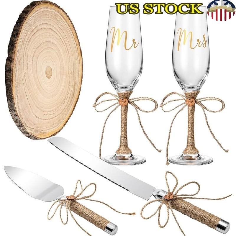 Elegant Wedding Set Champagne Glasses Cake Knife Cake Stand Toasting Accessories