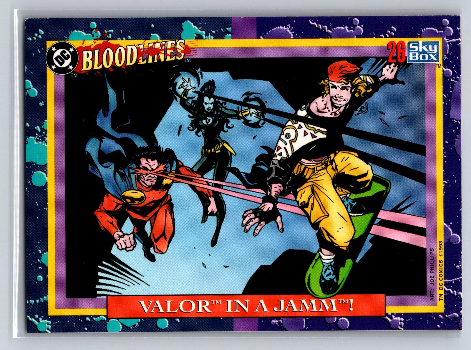 1993 SkyBox DC Bloodlines #26 Valor in a Jamm Team Up Action Scene Card