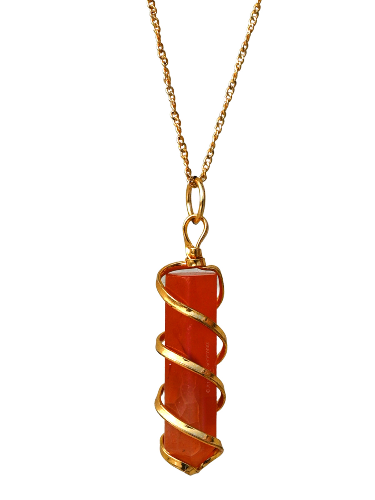 Carnelian Crystal Gold Wire Wrapped Pendant Necklace