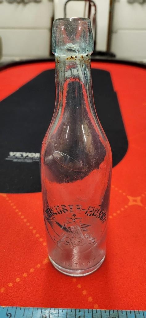 c1880s ANHEUSER-BUSCH BEER 12oz EMBOSSED BLOB-TOP BOTTLE--ST LOUIS MO!!