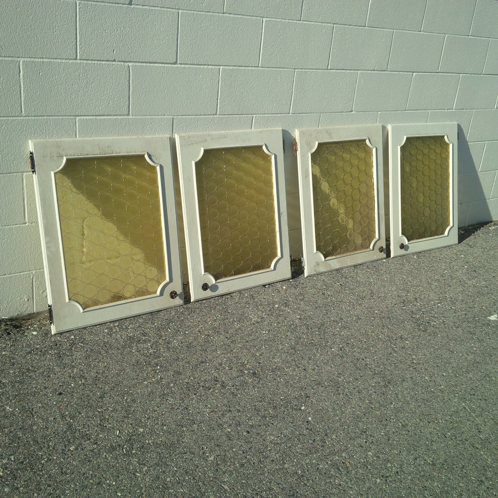 Rare Vintage Yellow Bottle Glass Kitchen Cabinet Doors