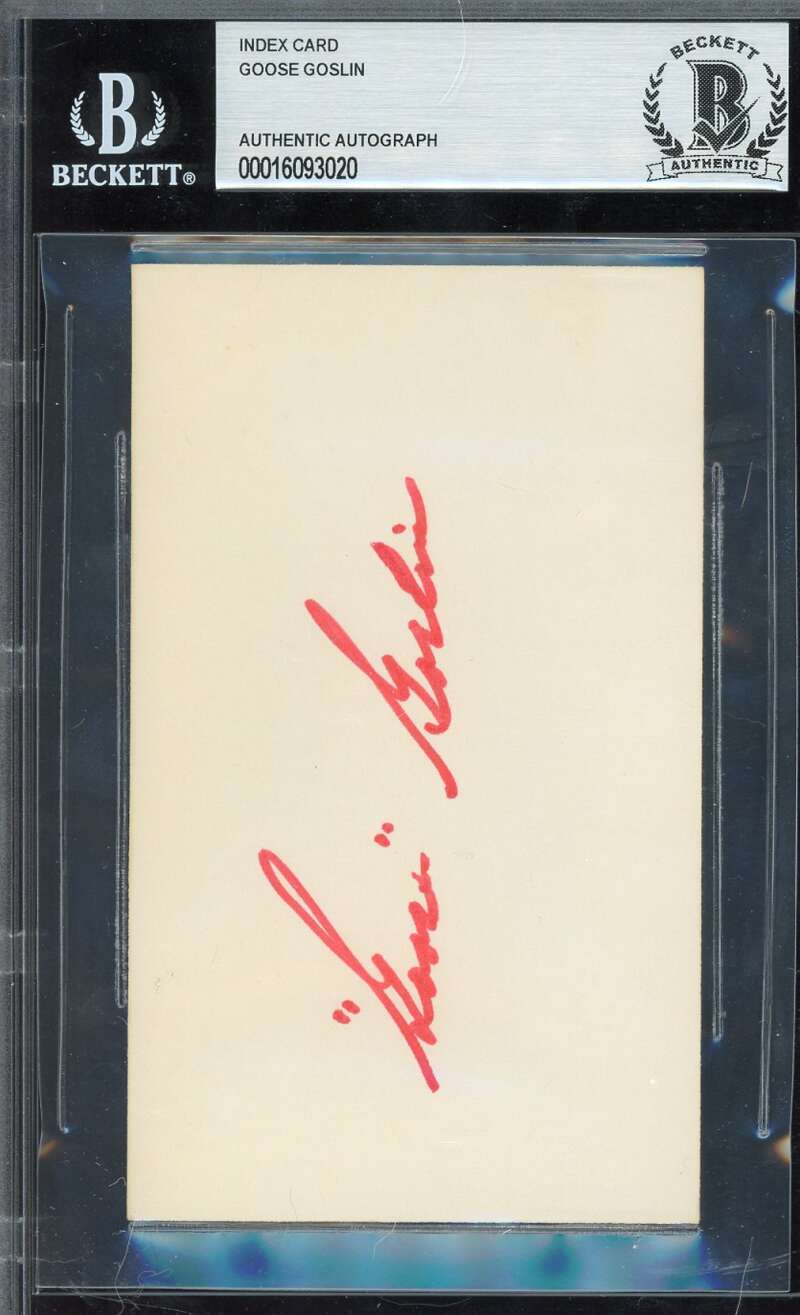 Goose Goslin Beckett BAS Signed 3x5 Index Card Autograph