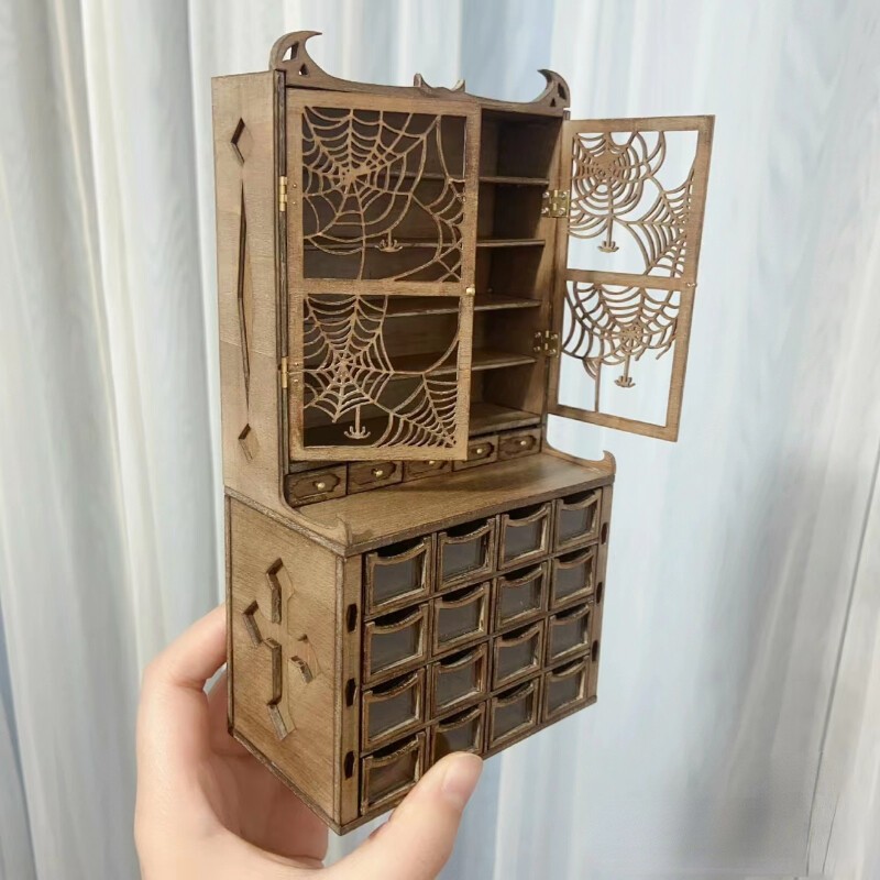 Dollhouse Miniatures 1:12 Scale Furniture Unfinished Magic Spider Witch Cabinet