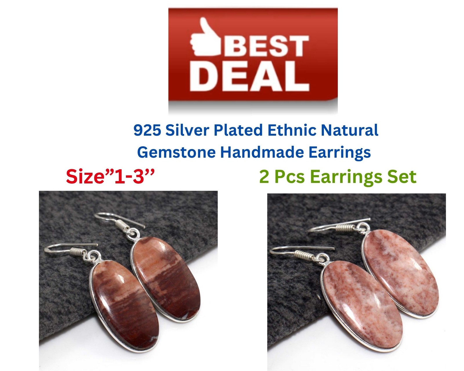 Coconut Jasper Coconut Jasper 2 Pcs Earrings Set| Combo Set 1.8|1.9" JW