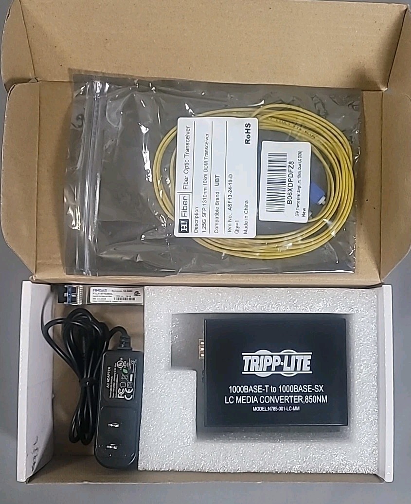Tripp-Lite N785-001-LC-MM Gigabit Fiber Media Converter Bundle + SFPs & Cable