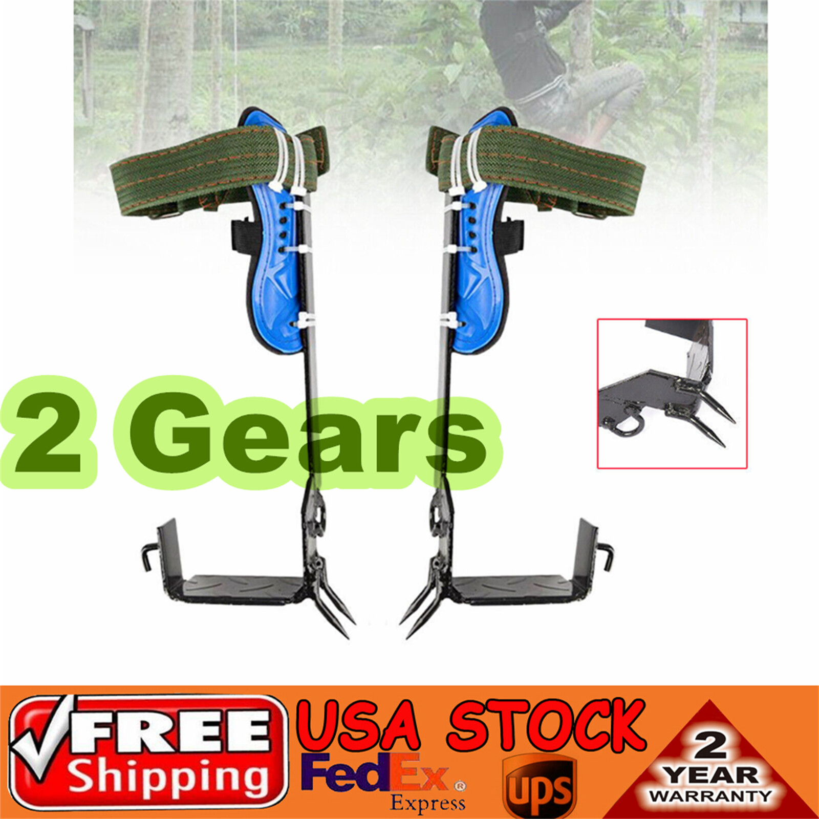 2 Gear Tree Climbing Spikes w/Harness Safety Adjustable Belt Tree Climbing Set !