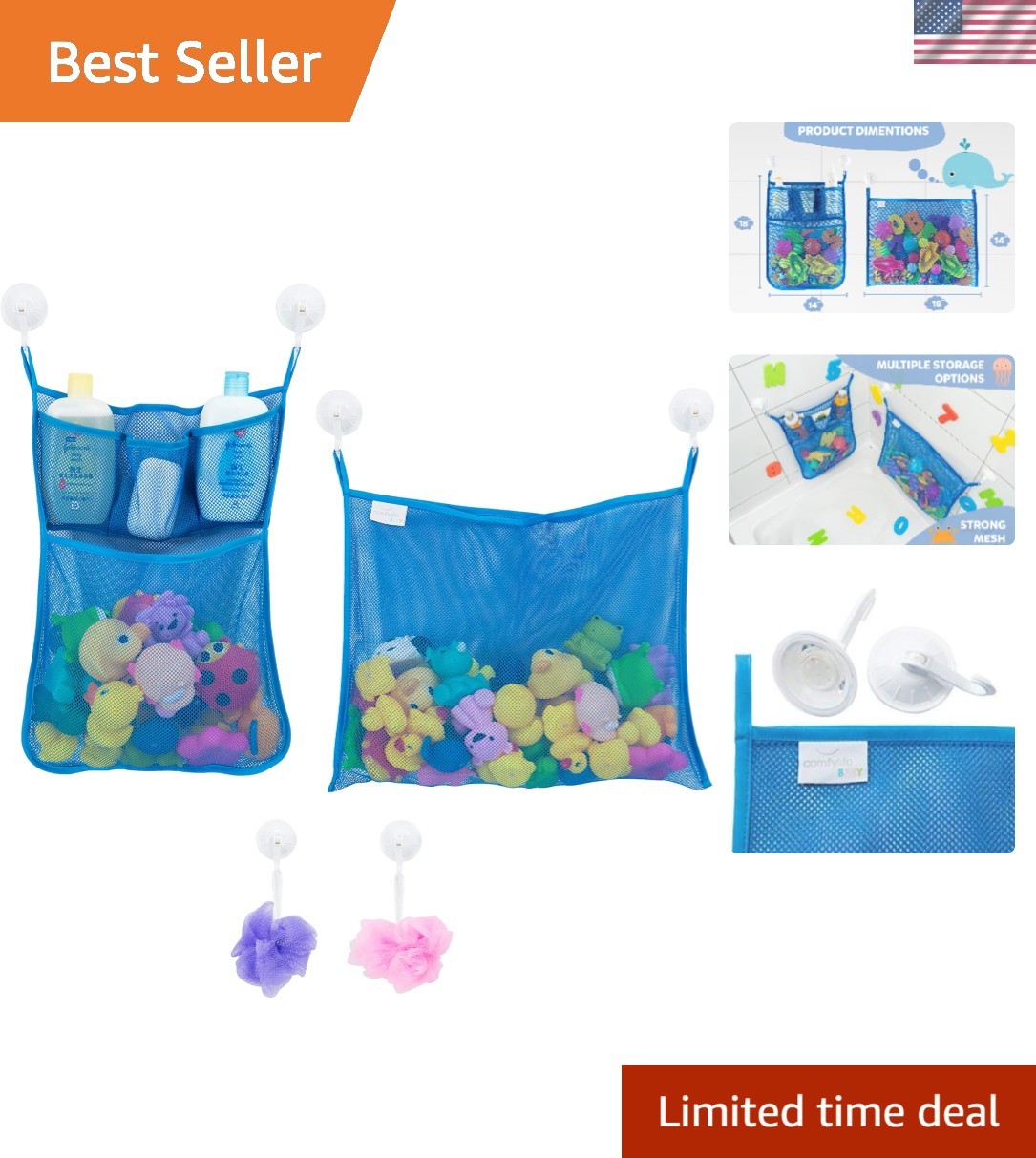 2 x Mesh Bath Toy Organizer + 6 Ultra Strong Hooks – The Perfect Bathtub Toy ...