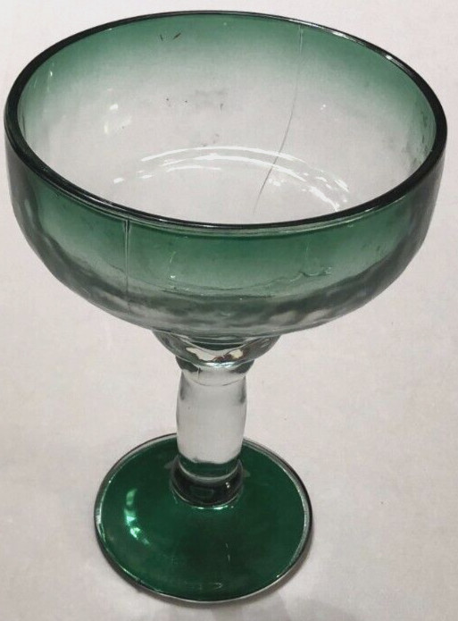 Hand Blown Bubble Mexican Green Thick Heavy Drinks Margarita Stem Glasses 6.5"