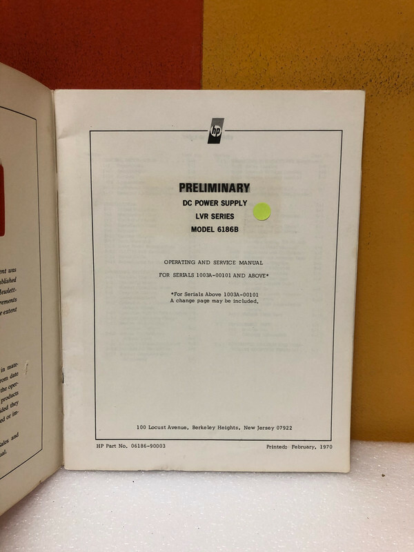 HP 06186-90003 DC Power Supply LVR Series Model 6186B Operating & Service Manual