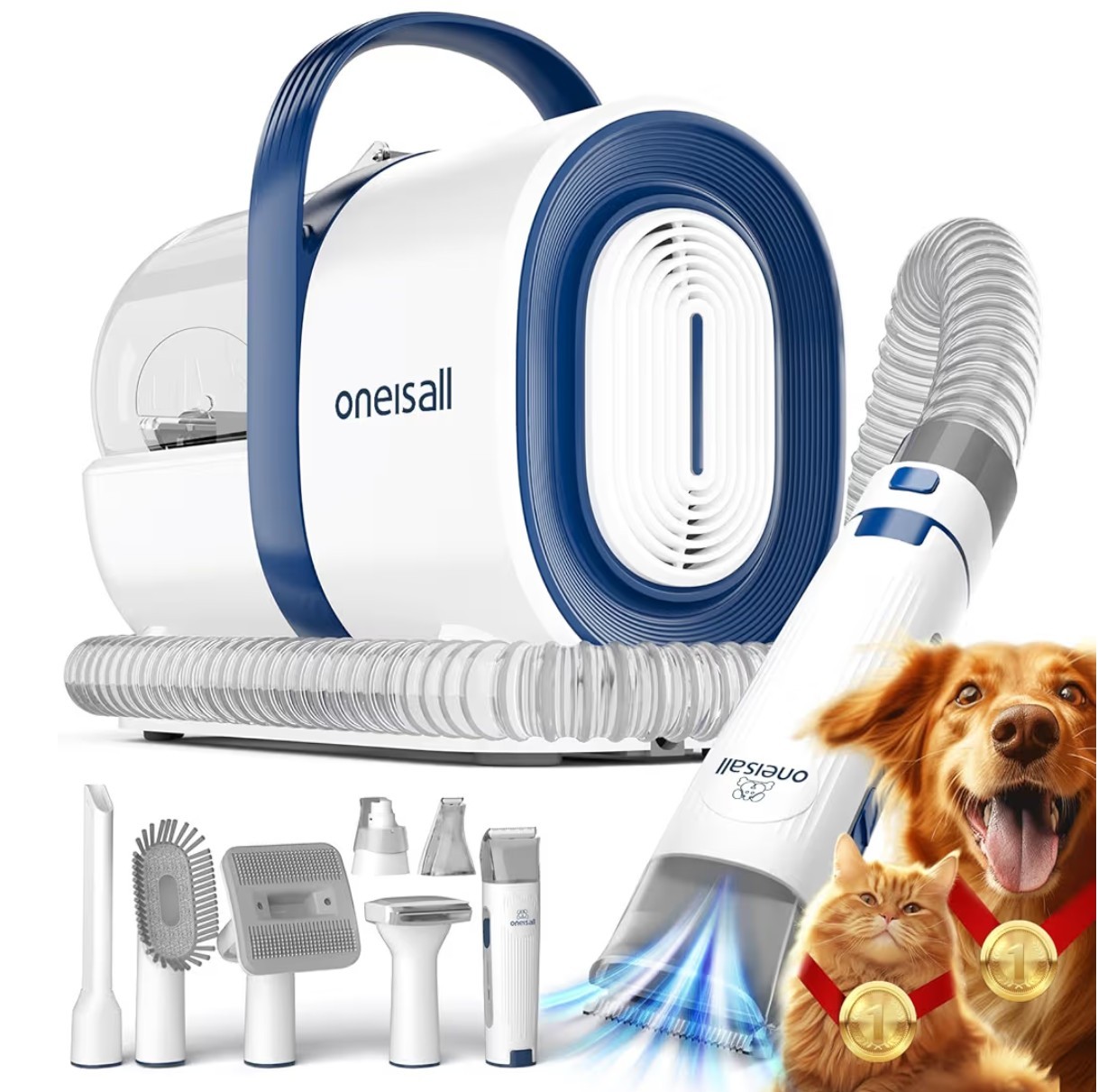 ONEISALL Dog Grooming Kit & Pet Hair Vacuum 7 in 1 Professional Vacuum New