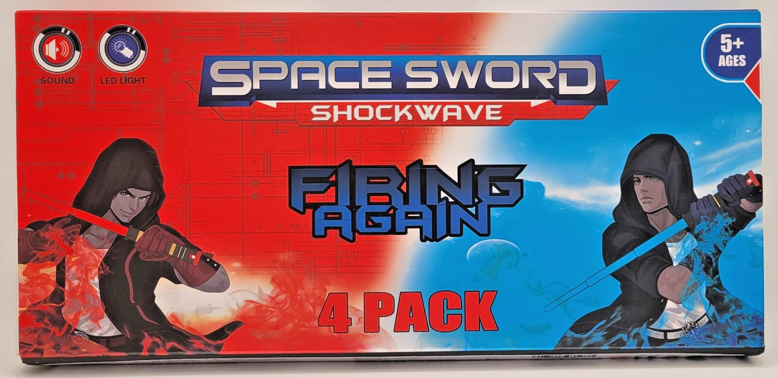 NEW Space Sword Shockwave Lightsaber 4 PACK LED Sound Firing Again OPEN BOX 