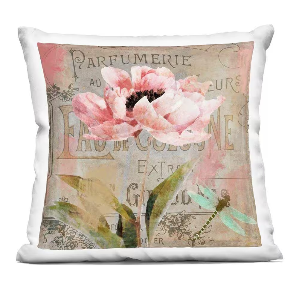 French Vintage Blossom Pink Abstract Polyester 18 In. X 18 In. Throw Pillow