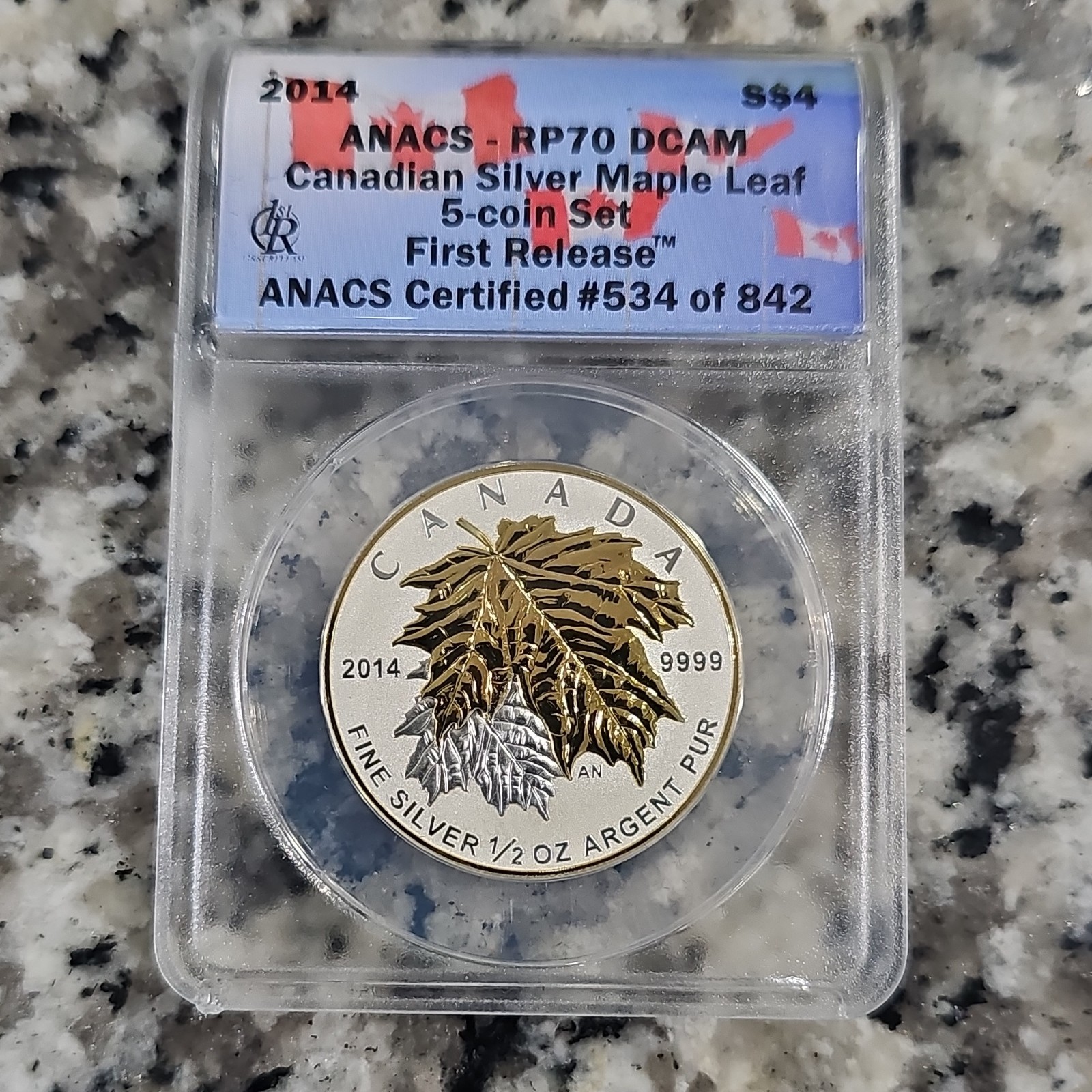 Canada 2014 $4 Maple Leaf plated Gold .9999 Silver Coin ANACS RP70 DCAM