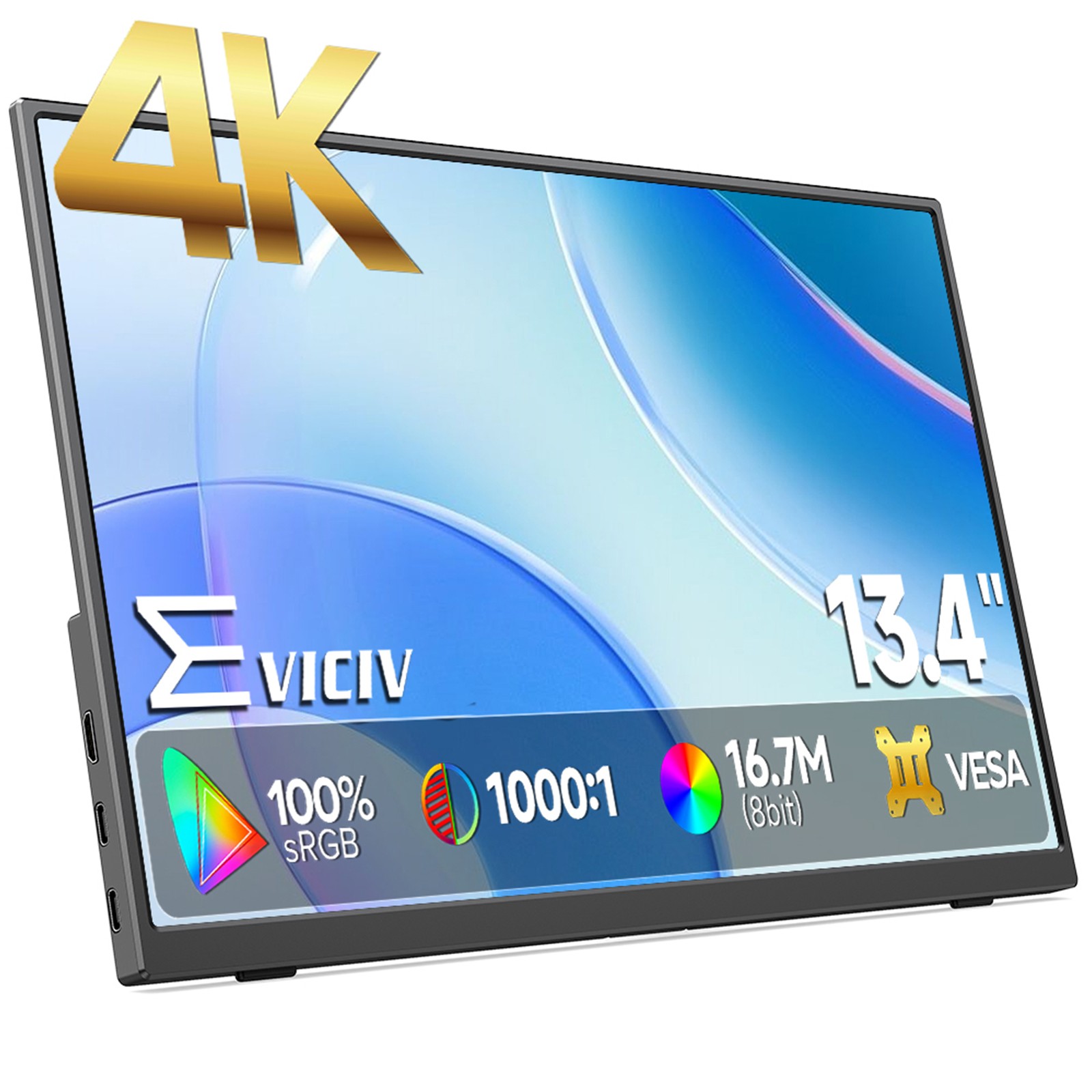 Eviciv 4K Portable Monitor 13.4" 3840 x 2400 Ultra HD USB-C HDMI Laptop Monitor
