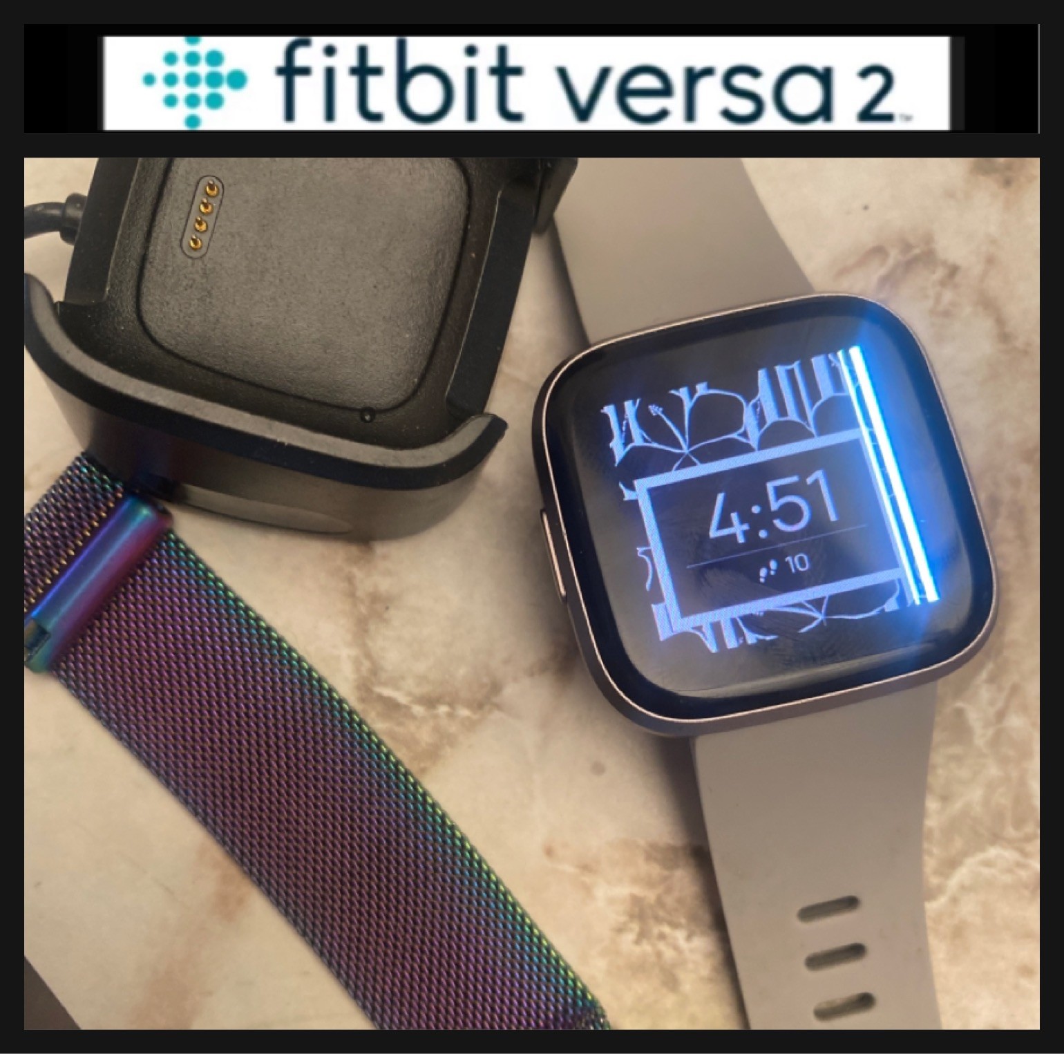 Fitbit Versa 2 Smartwatch Tested Works✅ +Cord & Bands Device Color May Vary