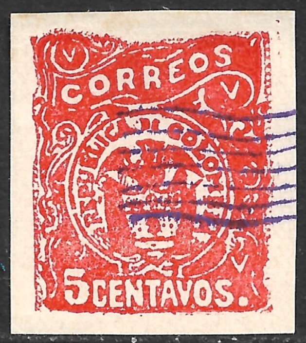 Colombia Scott 174 Purple Overprint VF/XF Mint No Gum Issued 1900