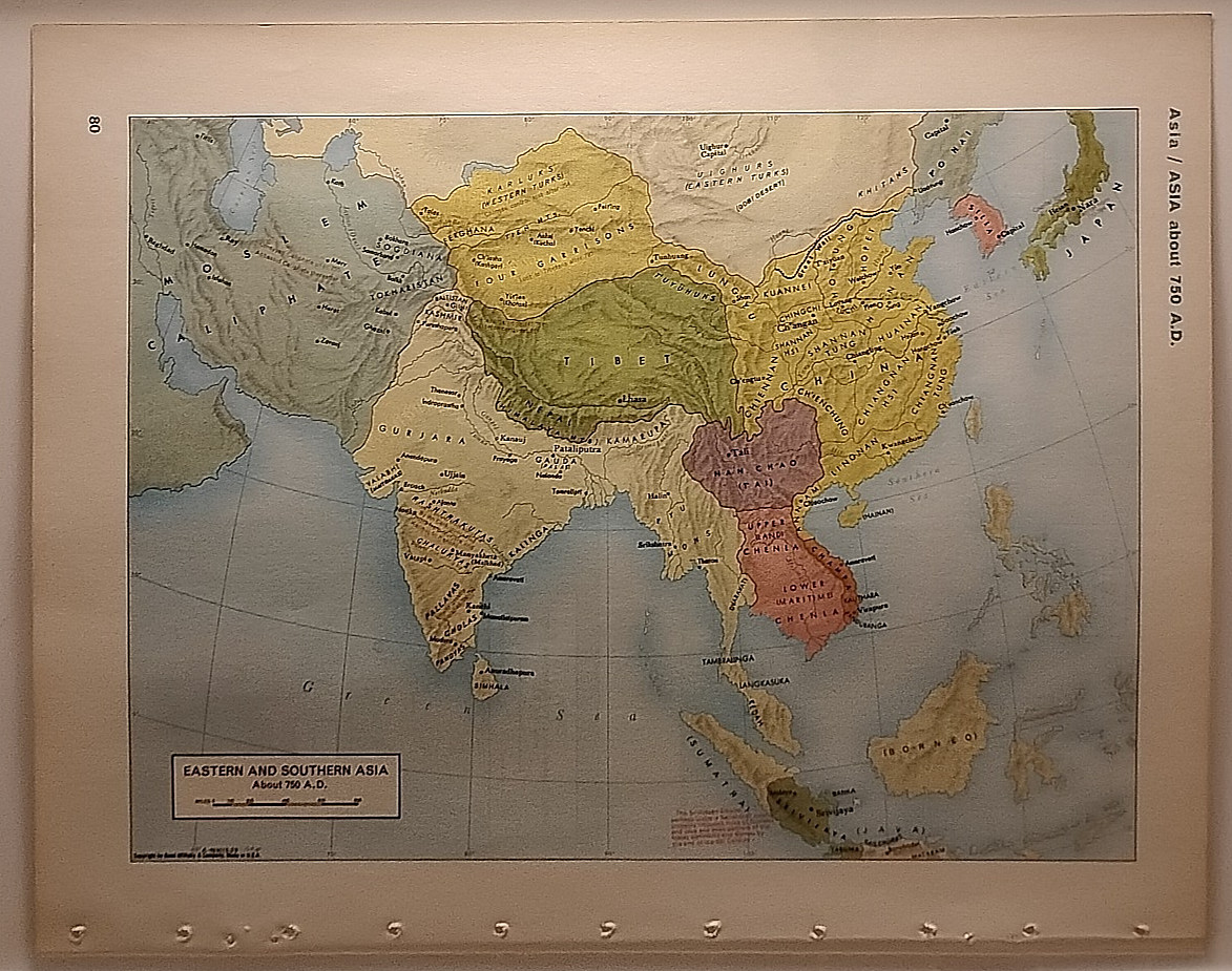 Vintage ASIA IN 750 AD Atlas Map 1967 Mid-Century Modern World Book Atlas