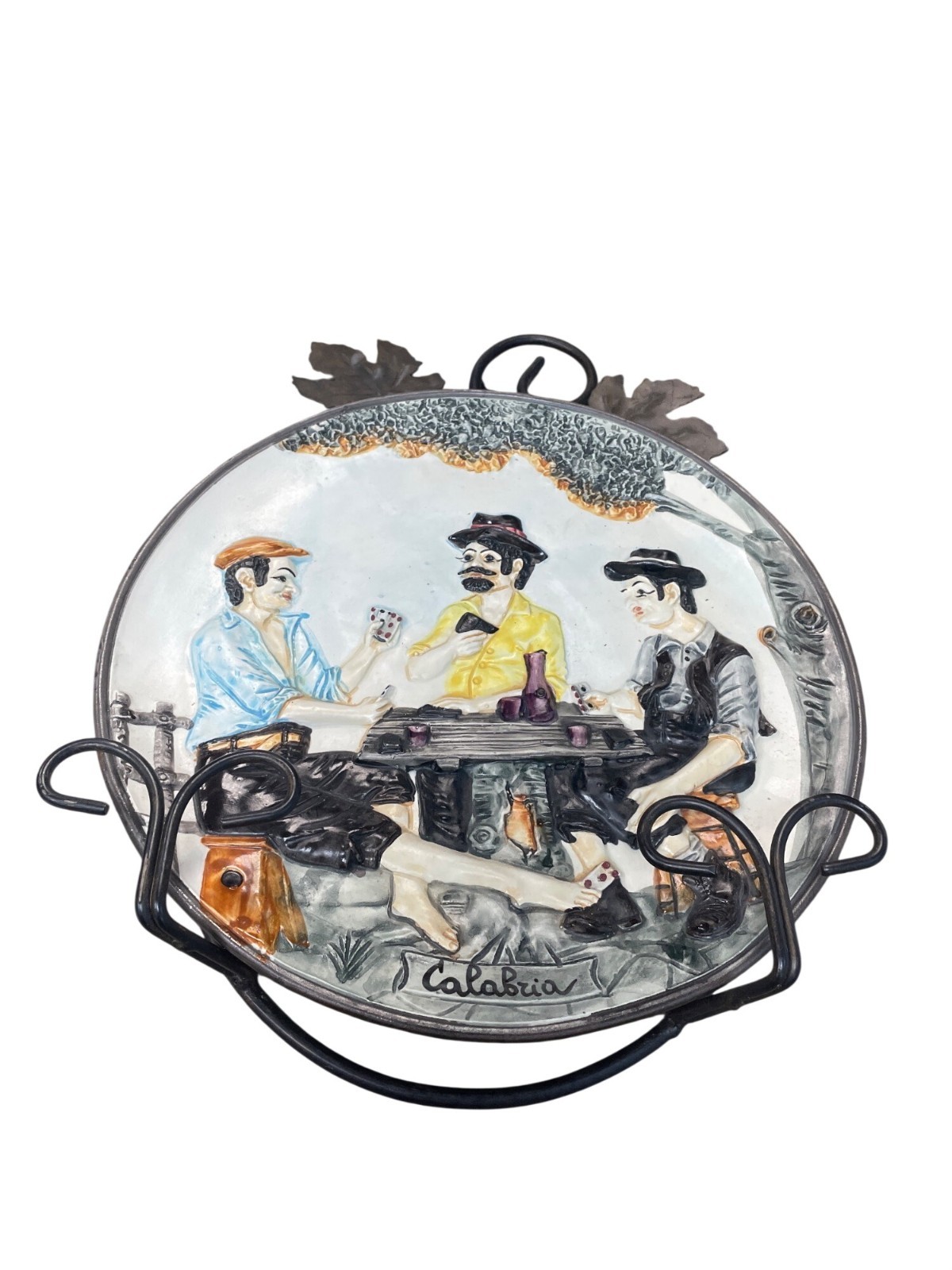 Mid Century Calabria Italian VTG Ceramic Raised Scene Hand painted Wall Art