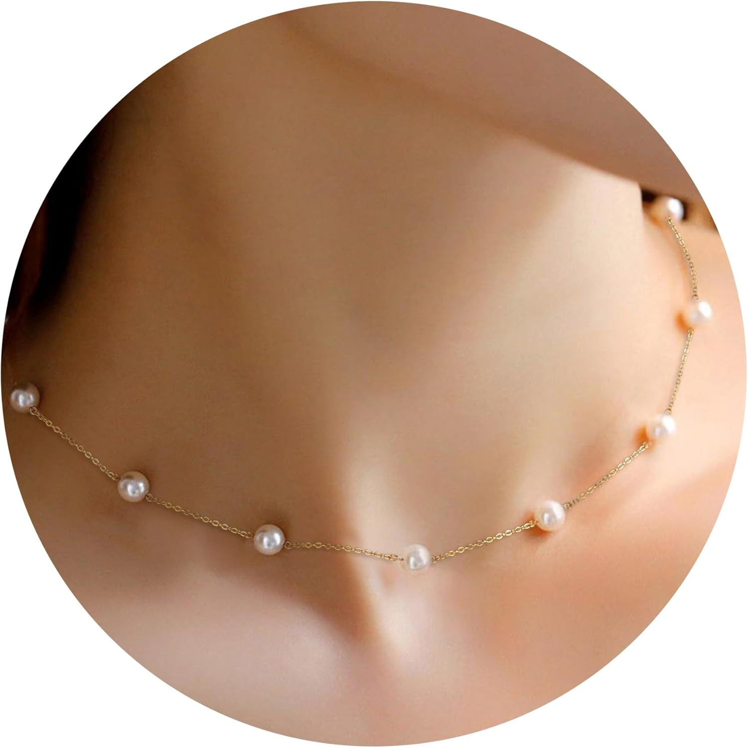 Pearl Necklaces for Women, Gold Pearl Choker Single Pendant Necklace Layered Dai