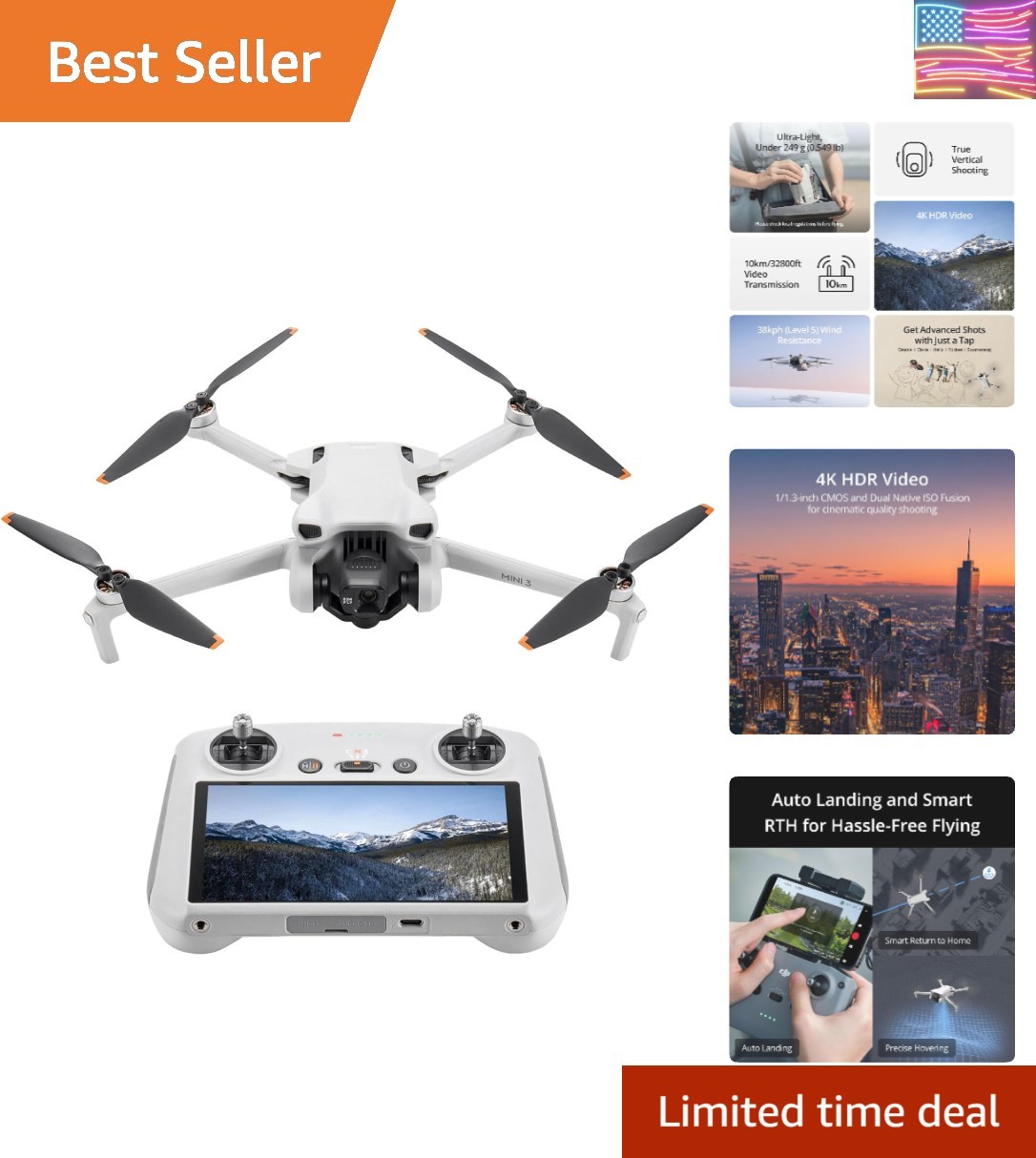 Mini 3 RC, Lightweight 3x Mechanical Gimbal Drones with Camera for Adults 4K,...