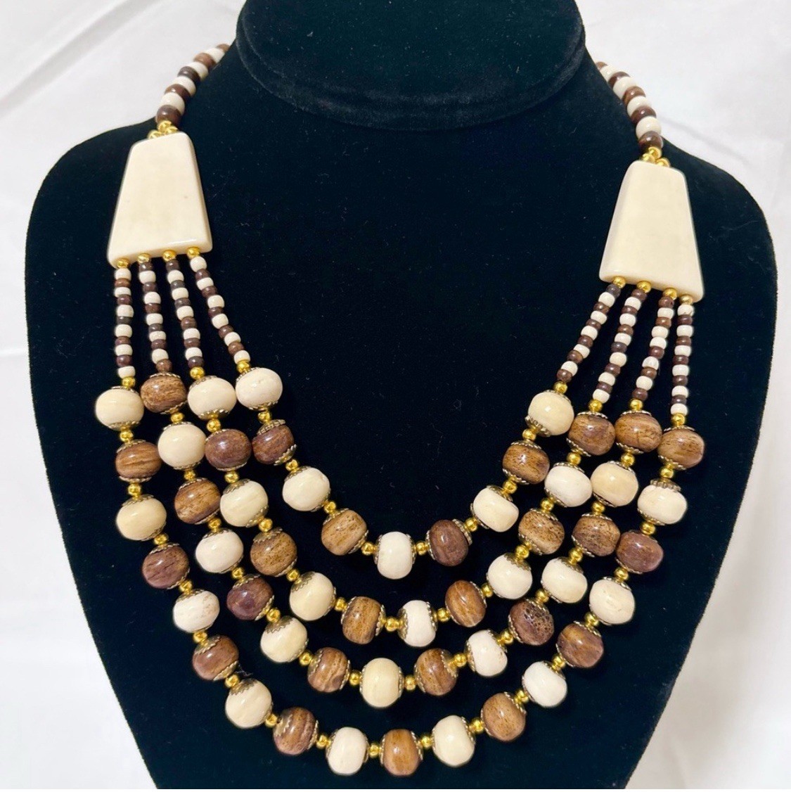Handcrafted Multistrand Bone Beaded Necklace 