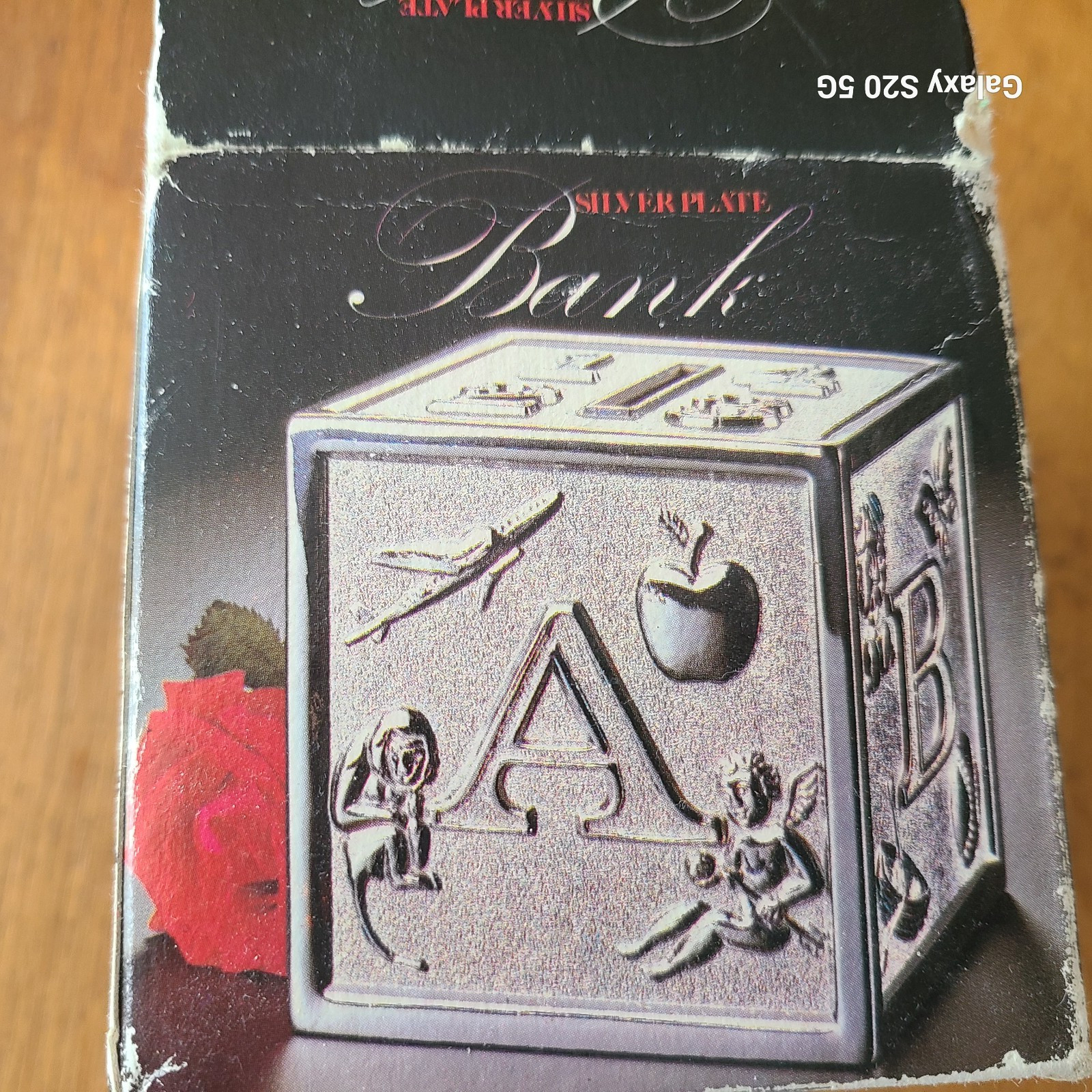 Vintage Baby Gift ABC Building Block Cube Coin Bank Silver Plate 3” New In Box