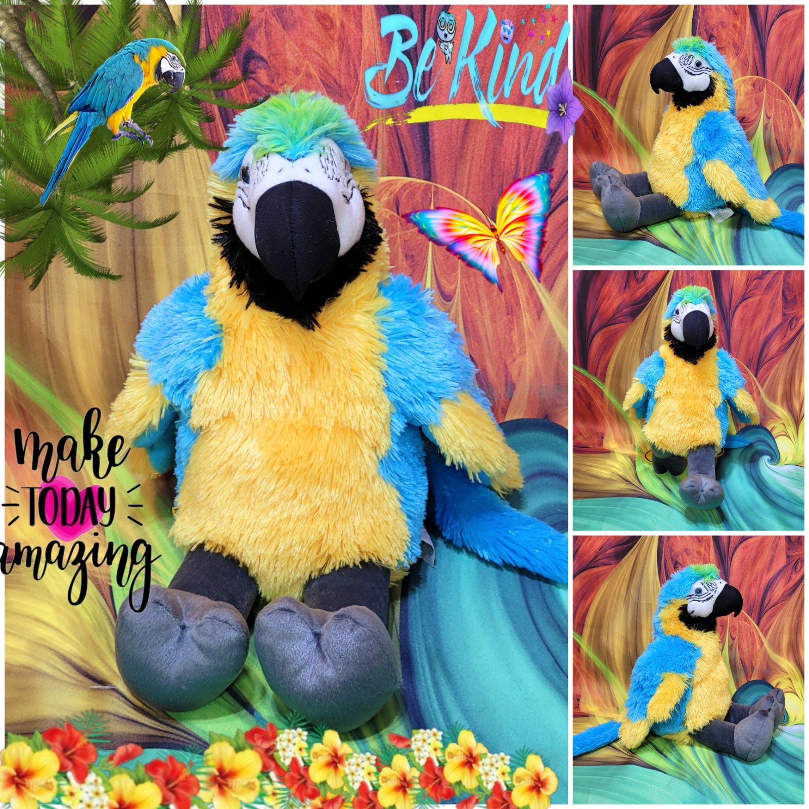 Build A Bear Parrot Macaw Blue Yellow Bird Zoorrific Zoo 16" Stuffed Plush RARE