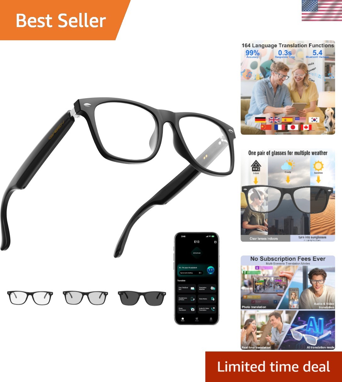AI Smart Glasses for Men and Women with Chat GPT, Bluetooth Translation Glass...