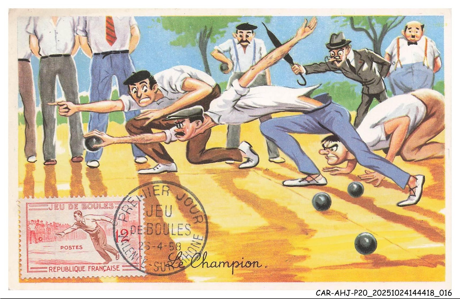 CAR-AHJP20-1042-CARD-MAXIMUM - The Champion - Game Of Boules - 1958