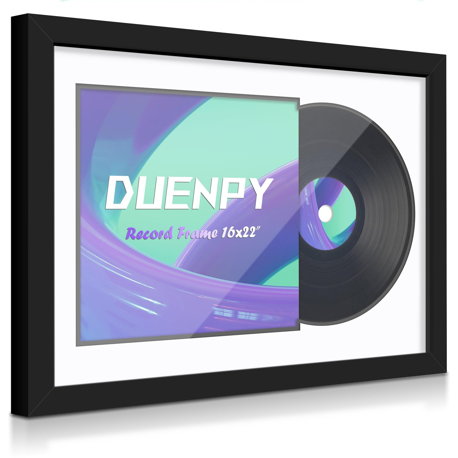 DUENPY Vinyl Record Display Frame 16x22 Inches 16x22, Black + Mat 