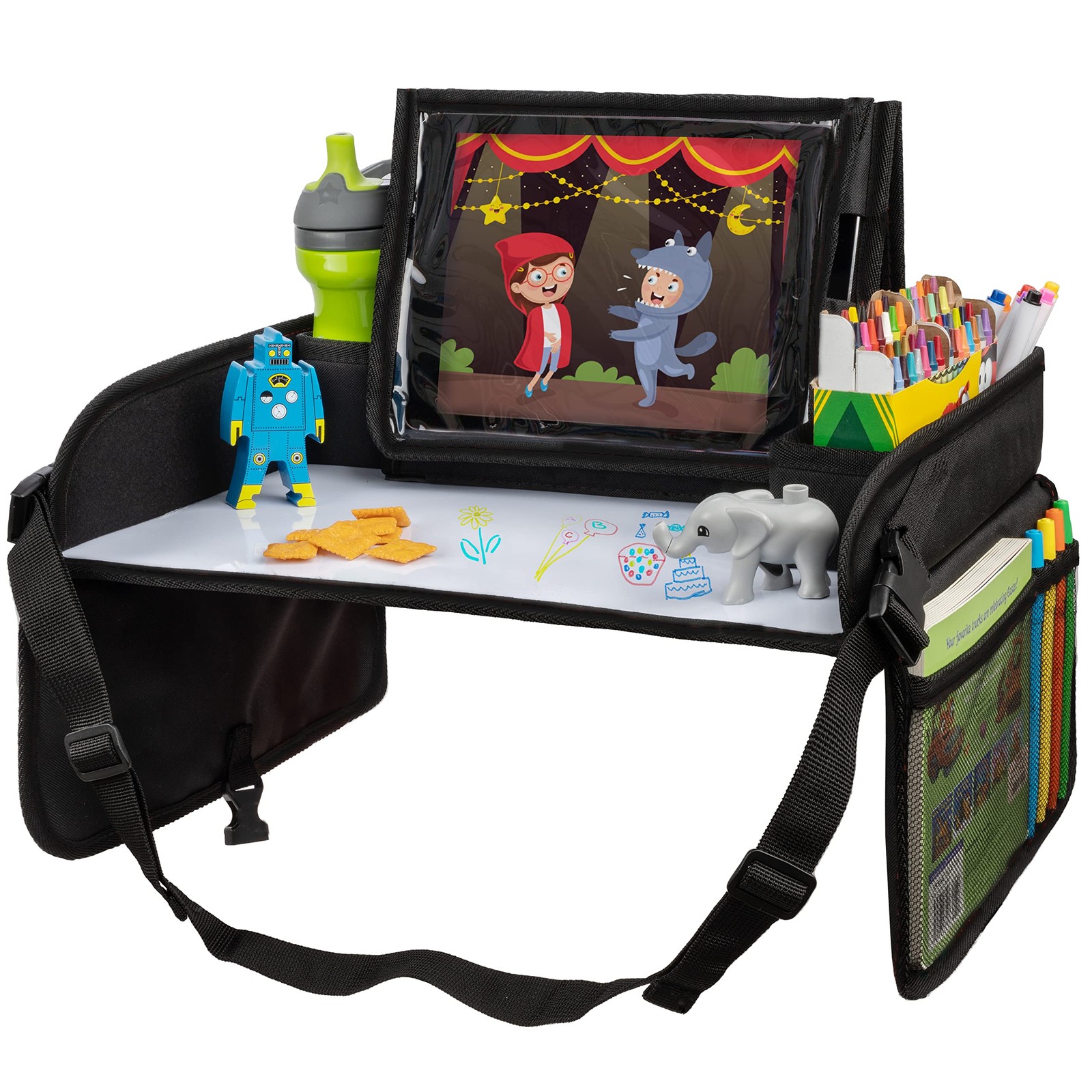 Car Seat Tray - Dry-Erase Lap Desk for Travel Activities - Snack & Cup Holder...