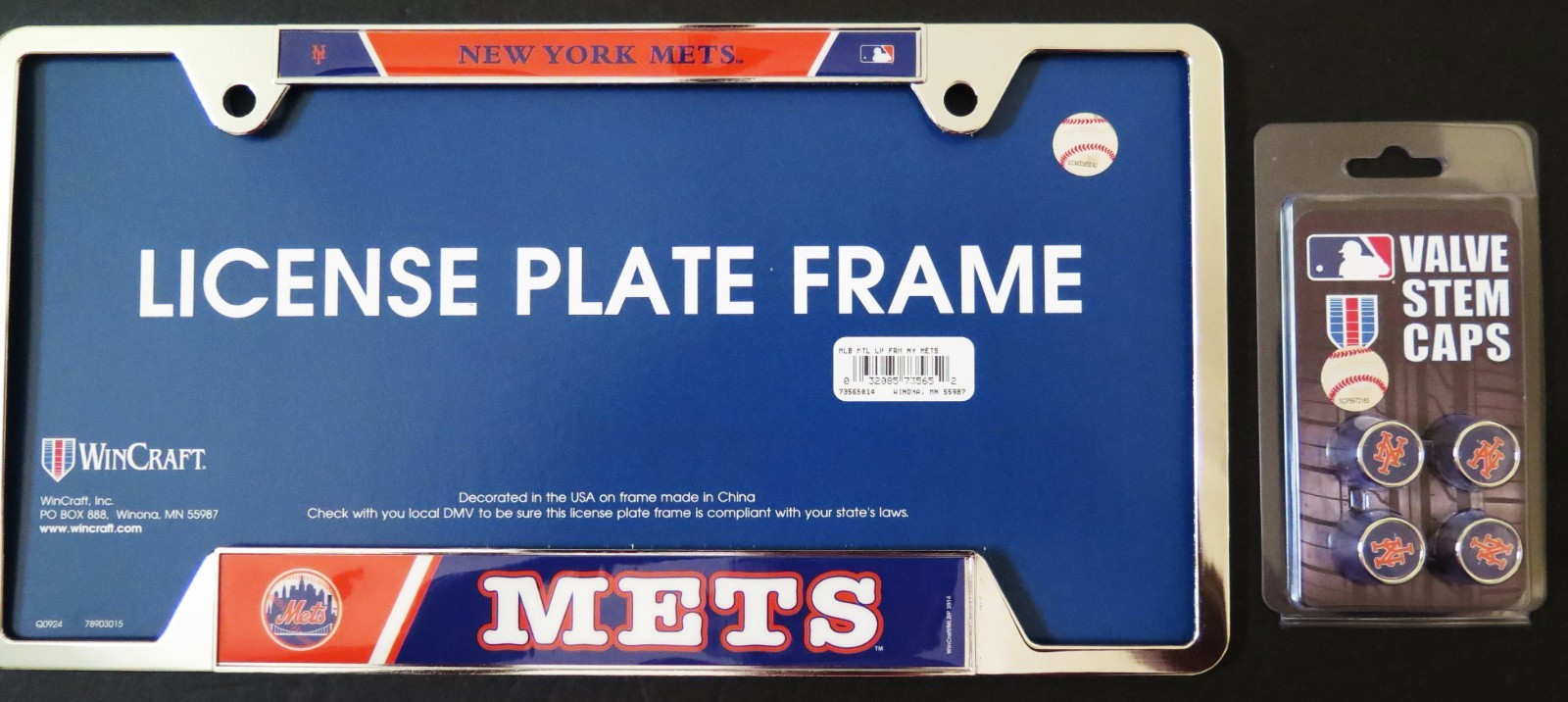 NEW YORK METS METAL LICENSE FRAME & VALVE STEM PACKAGE FROM WINCRAFT