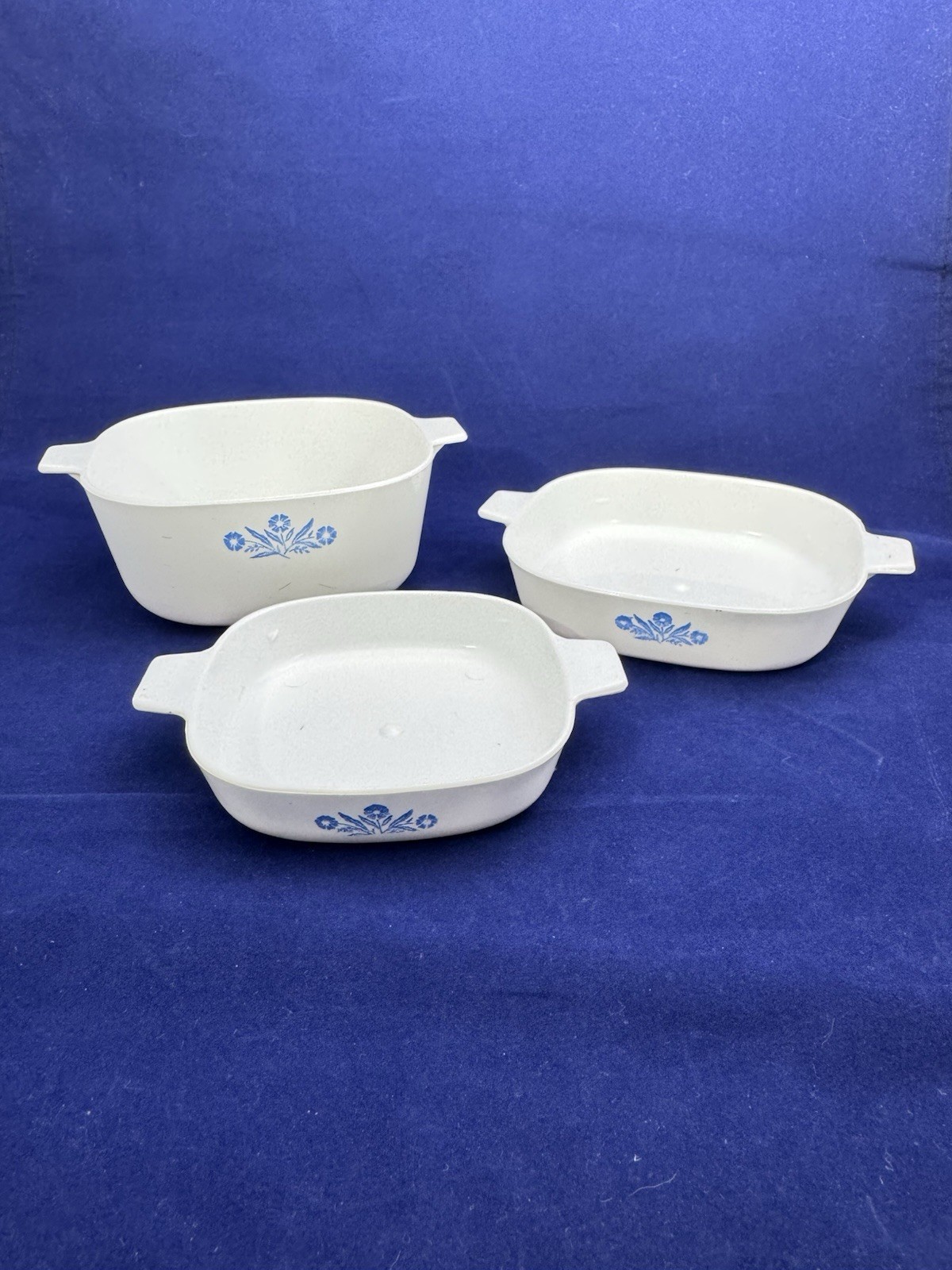 Vintage Amsco Toy CorningWare Blue Cornflower Plastic Dishes - Set of 3