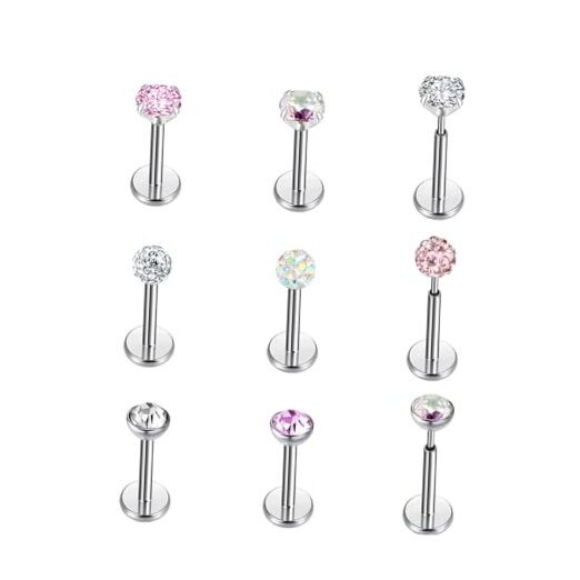  16G/18G/20G Threadless Push in Tragus Earrings Flat 18g,6mm length,3mm top