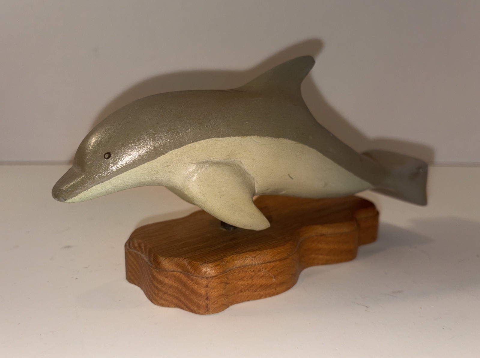 Vintage Folk Art Carved Wood Painted Dolphin Figurine Statue