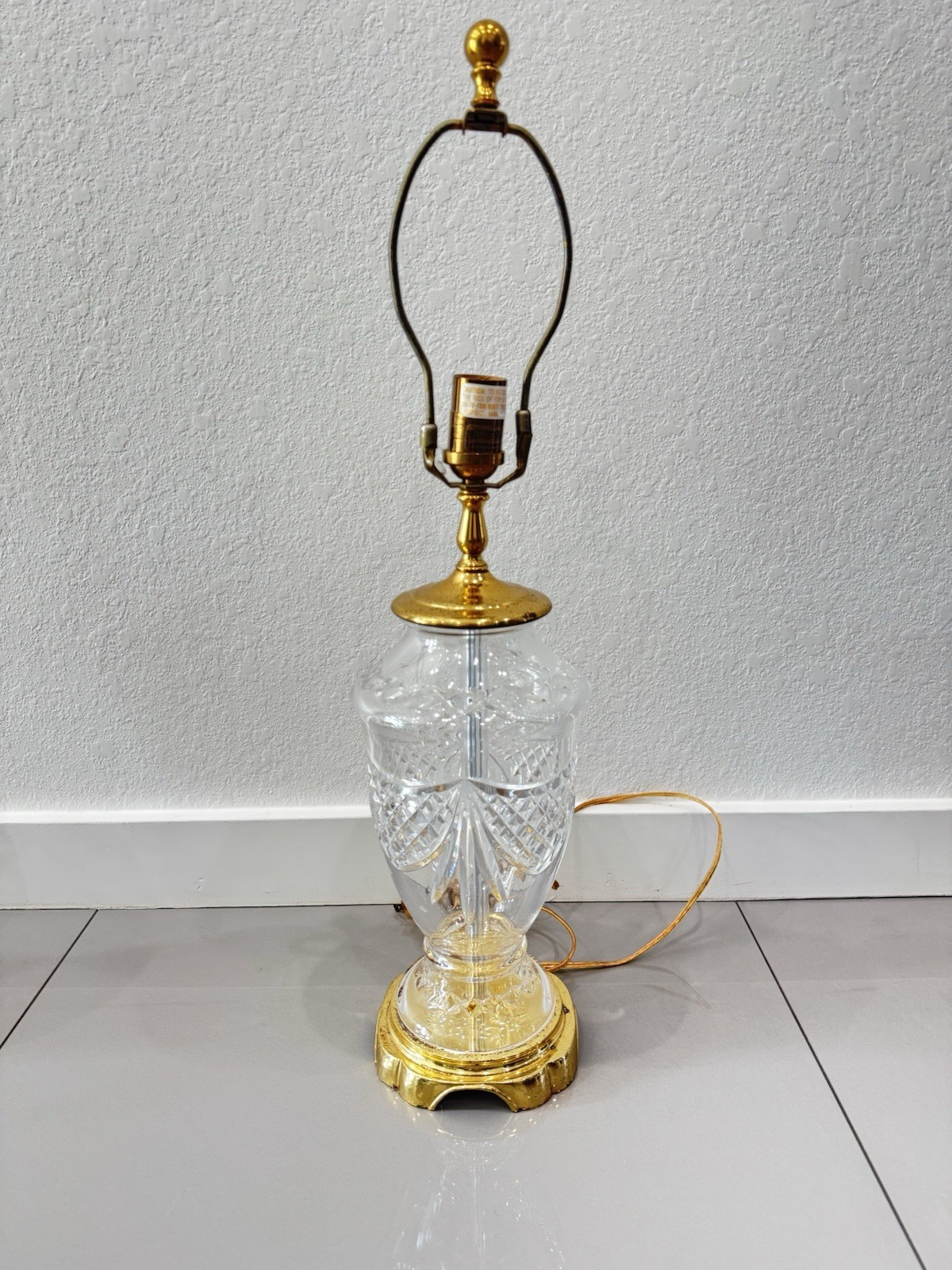 Vintage  Waterford Crystal And Brass Lamp With Shade 26.5” Tall