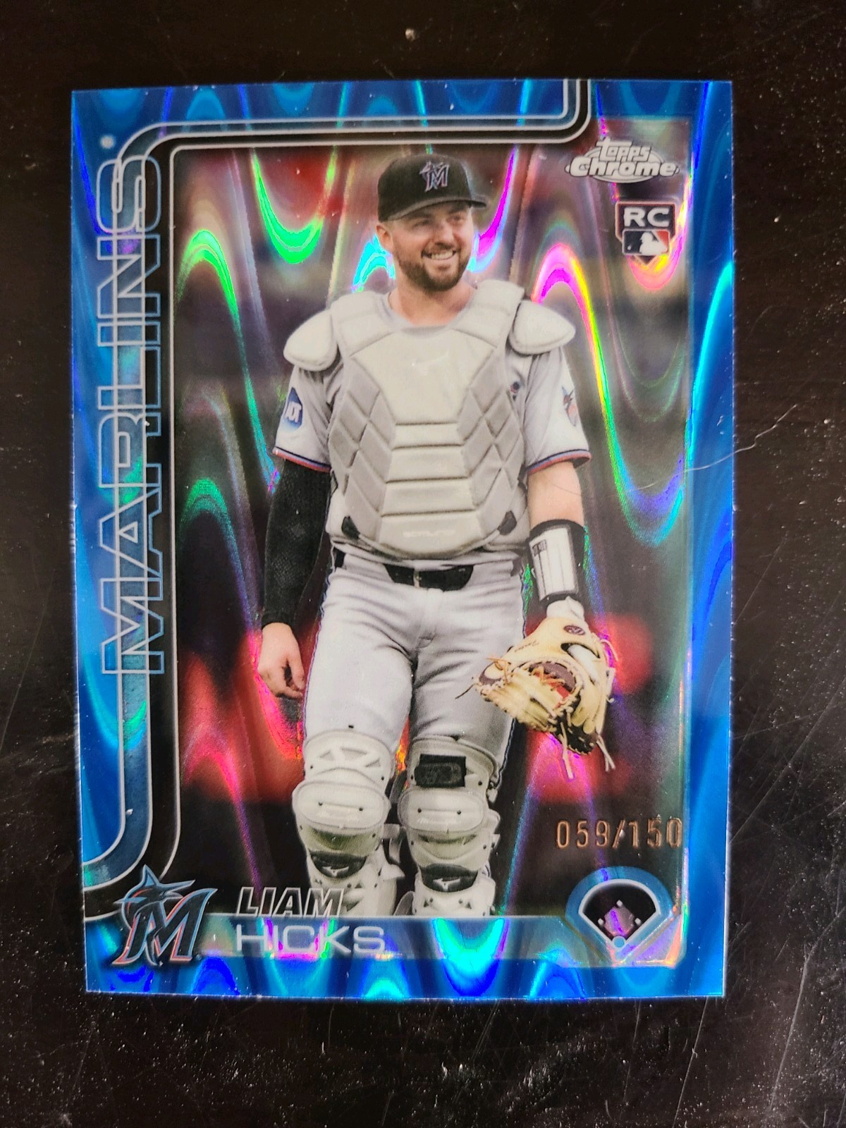 2025 Topps Chrome Update Liam Hicks RC Blue Lava Refractor #/150 Marlins