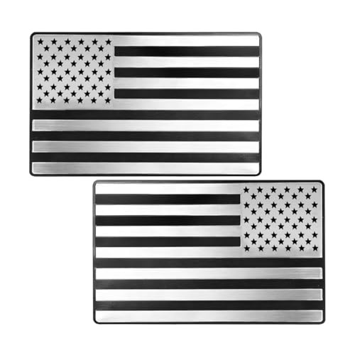 American Flag Car Emblem Decal Stickers, 1Pair Embossed 3D Metal Vehicle Silver