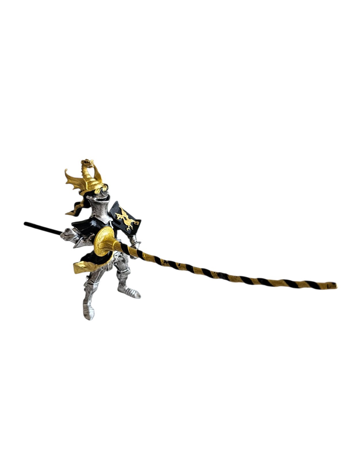 Plastoy KNIGHT BLACK & GOLD SOLDIER Lance Medevil Figure 4”