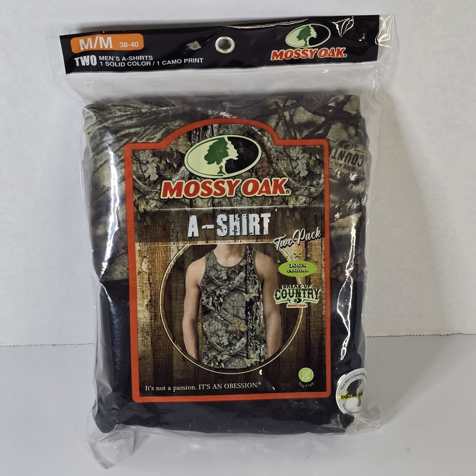 Mossy Oak A-Shirt 2-Pack Men's Size Medium Camo & Solid Black  Tank Top