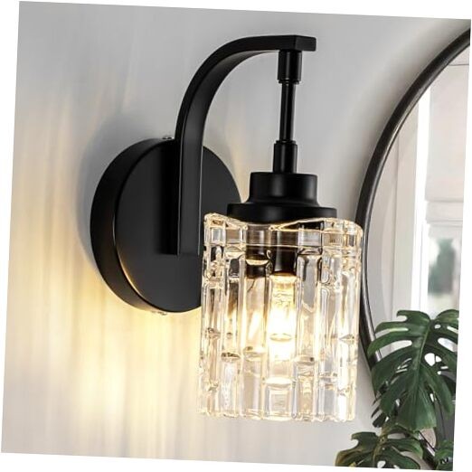Matte Wall Sconce, 1-Light Bathroom Vanity Light Fixture with Clear Glass Black