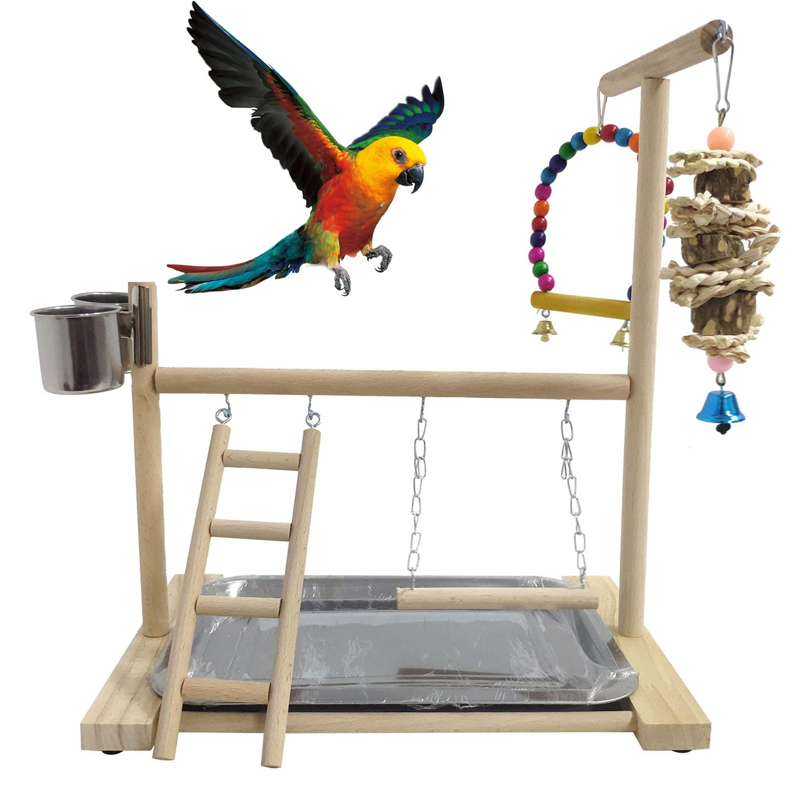 Bird Playground Parrots Play Stand Natural Wooden Parrot Perch Gym Playpen Pe...