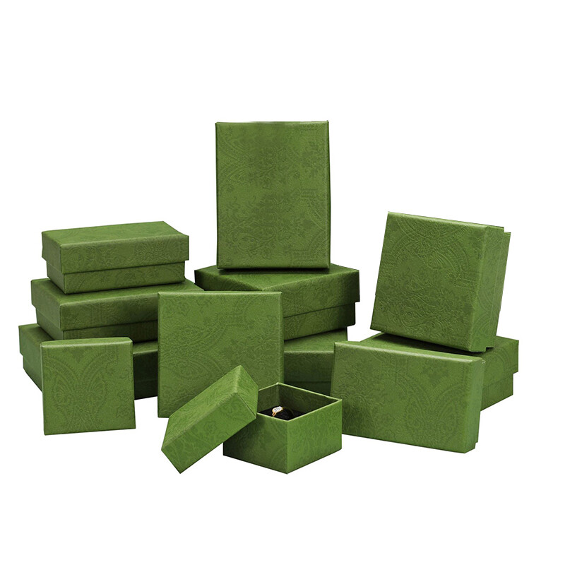 Vintage Green Paper Jewelry Gift Empty Packaging Boxes with Sponge Fill Padding