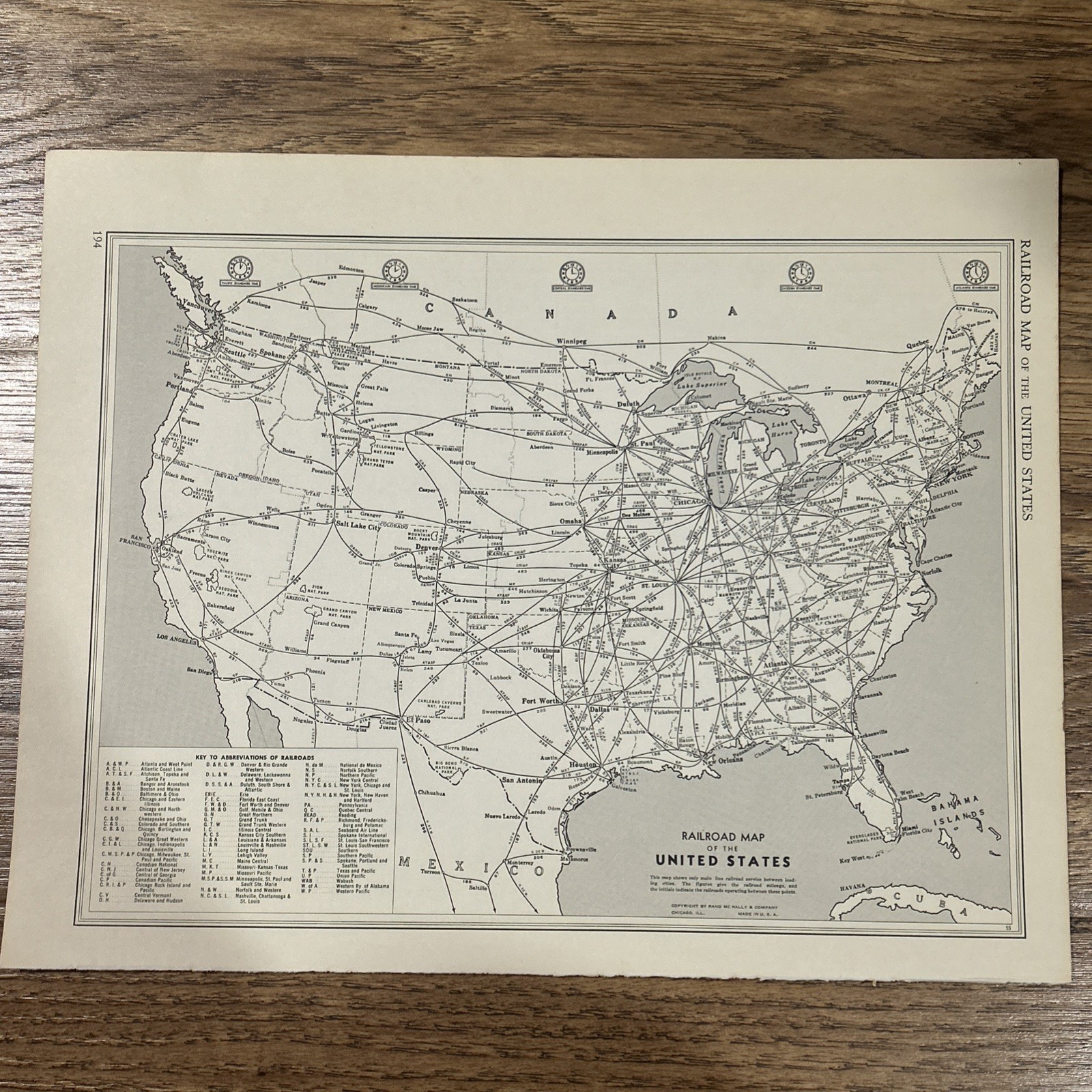 Antique 1956 Railroad Map Of United States 14”x11