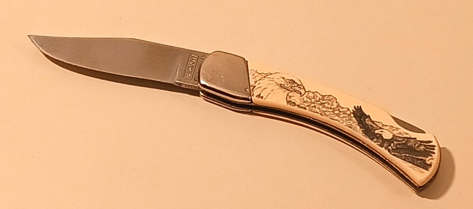 BARLOW USA Single Blade Scrimshaw AMERICAN EAGLE Lock Back Pocket Knife Ivory