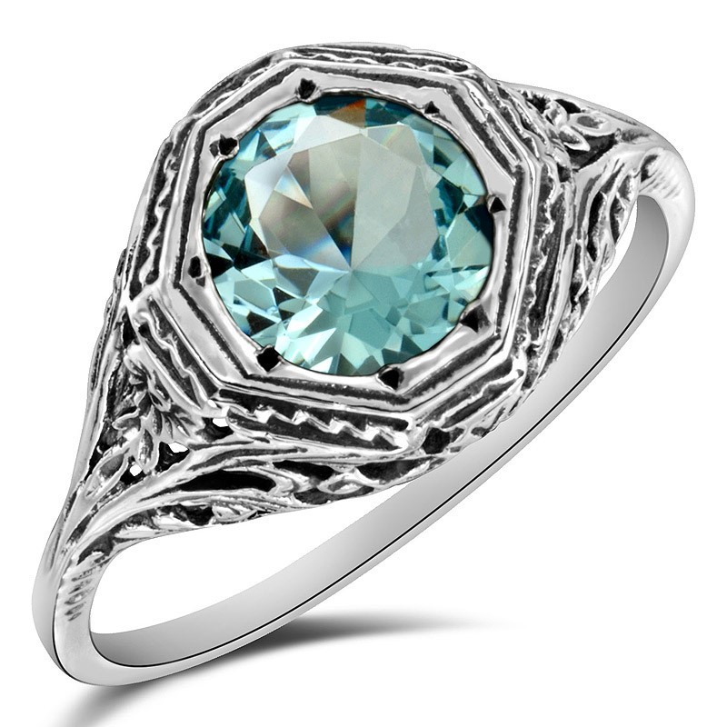 2CT Natural Aquamarine 925 Sterling Silver Art Deco Style Ring Sz 9 XB3-8