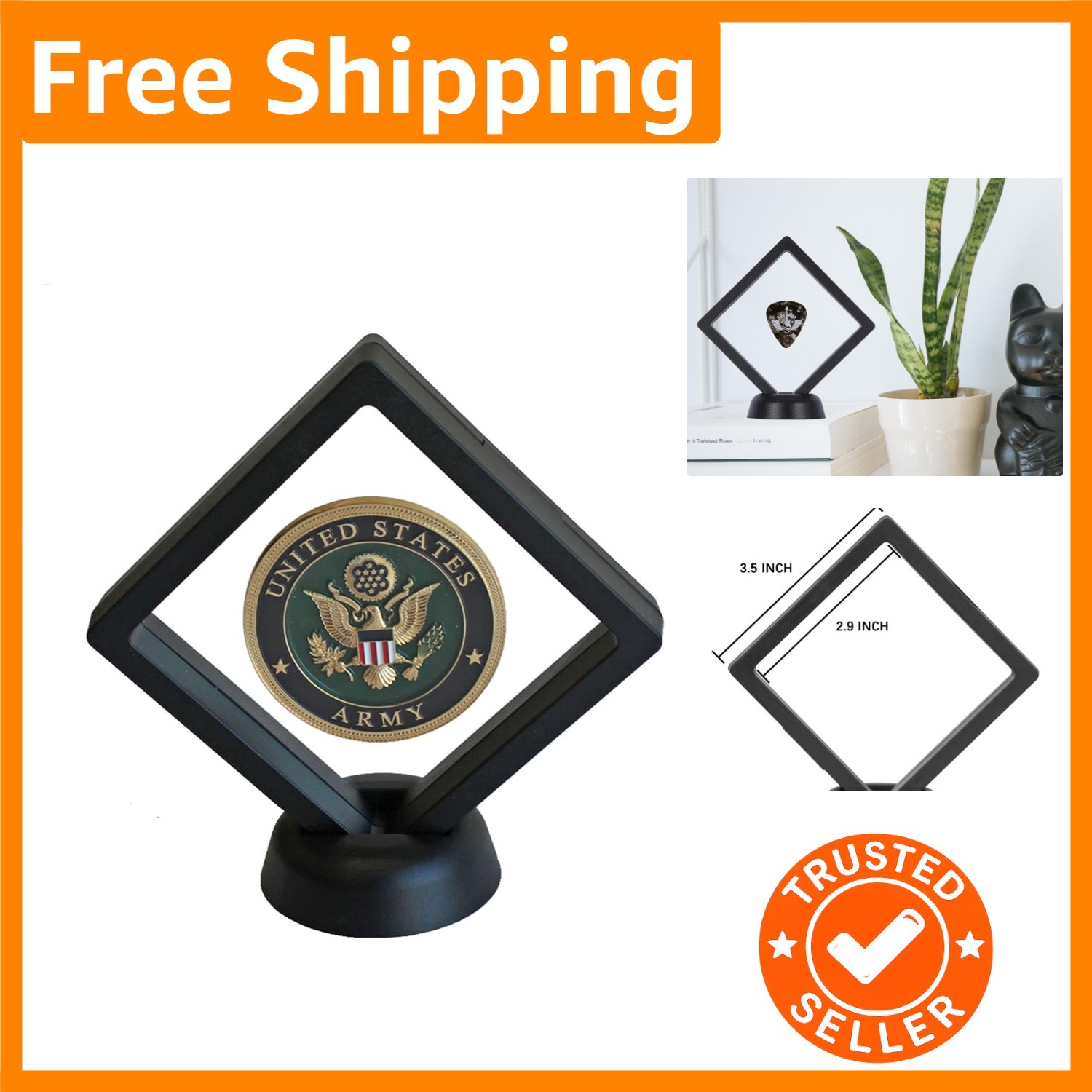 Compact Black Square Challenge Coin Holder - Perfect for Medals and Keepsakes
