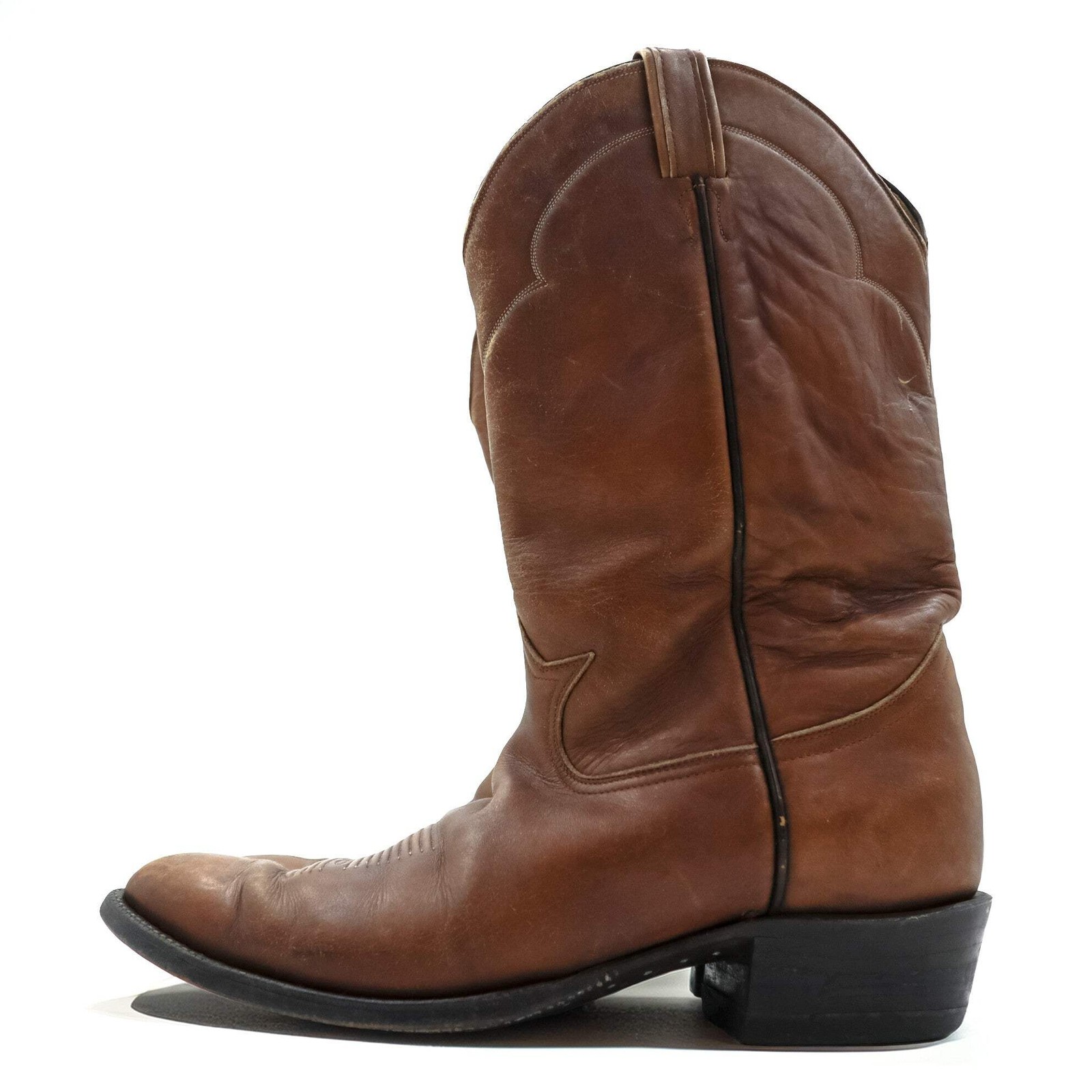 Vintage Tony Lama 5084 Western Cowboy Boots Brown Leather Size 12 B USA Made