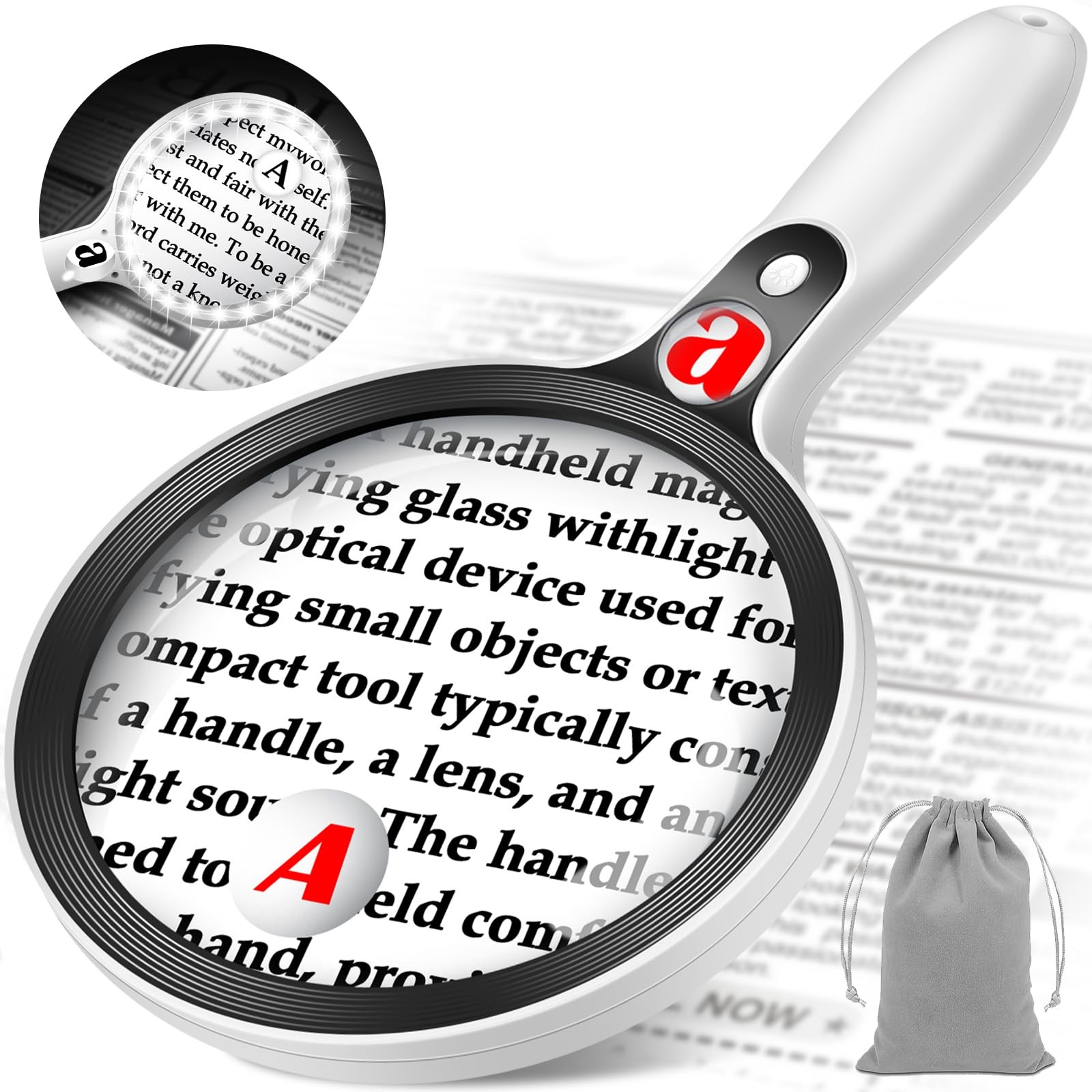 Large Magnifying Glass with Lights,10X 25X 45X Handheld Lighted Black 